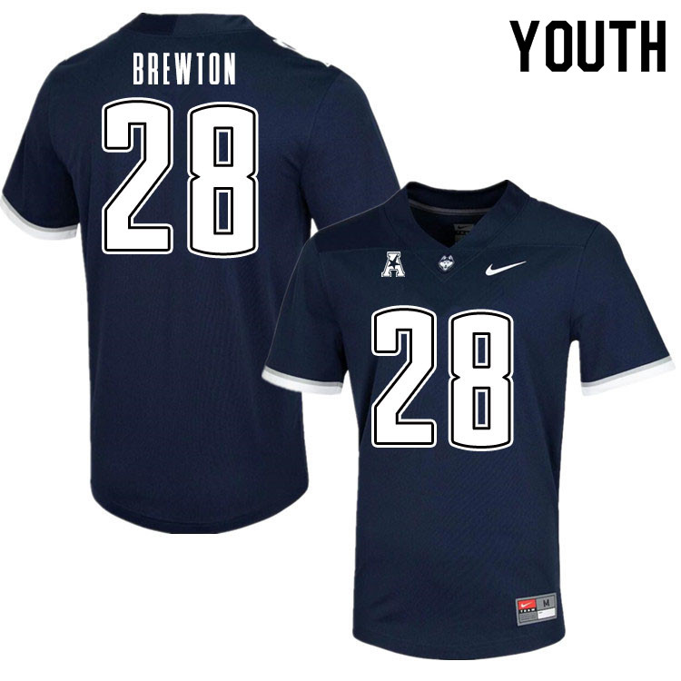 Youth #28 Brian Brewton Uconn Huskies College Football Jerseys Sale-Navy - Click Image to Close